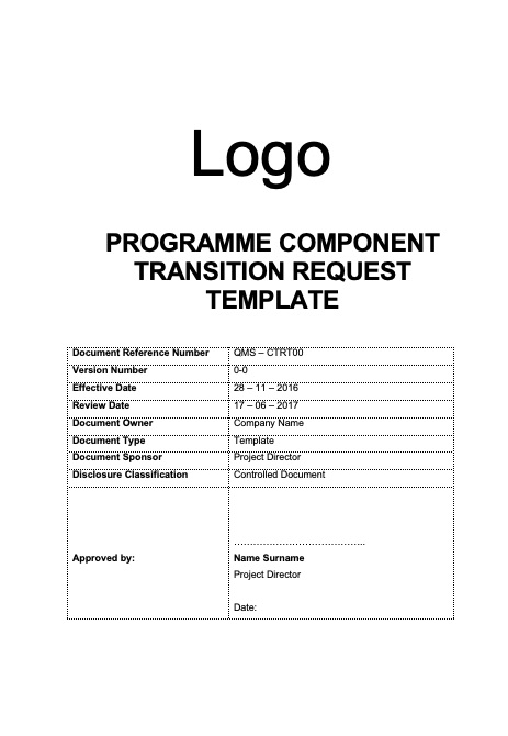 Programme Component Transition Request Template Rev 0-0